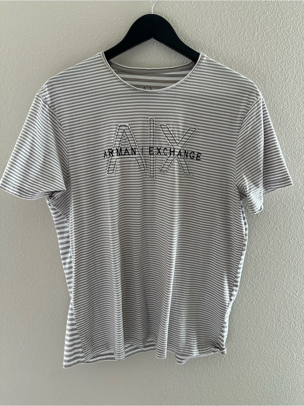 Armani Exchange Gray & White Striped AX Logo Tee